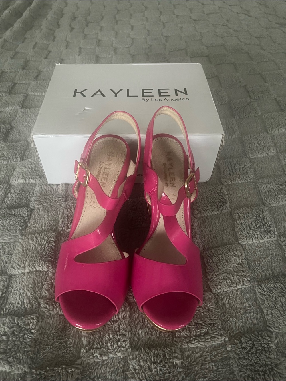 KAYLEEN By Los Angeles Hot Pink Slingback Peep-Toe Heels